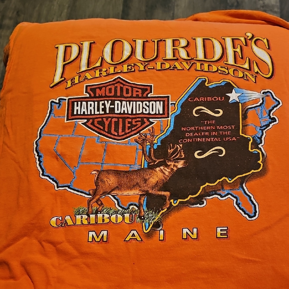 Harley Davidson Orange Maine Tee Shirt Motorcycle Biker Large Vintage Caribou